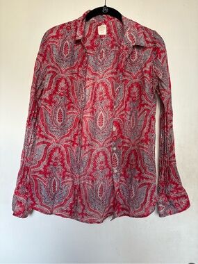 Silk  J. Crew Red and Light Blue Paisley Shirt silk blend